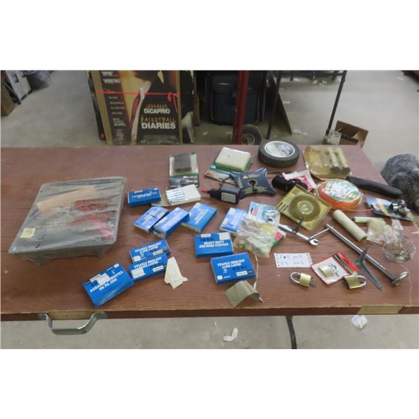 Hardware Lot: Heavy-Duty Stapler, Padlock, Weedeater Blade, Pipe Wrench