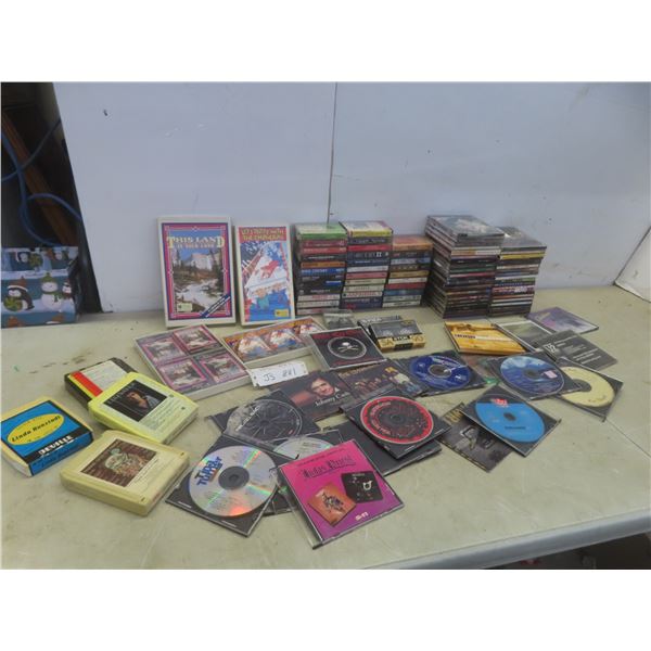 Music Lot: 64 CDs, 44 Cassettes and 8-Track Tapes