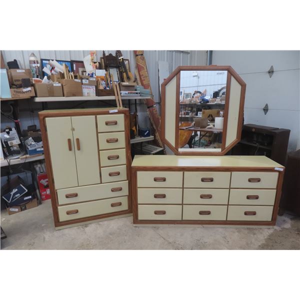Two Dressers (53"×18"×36" and 29"×64"×19") with Mirror, 38"×40"