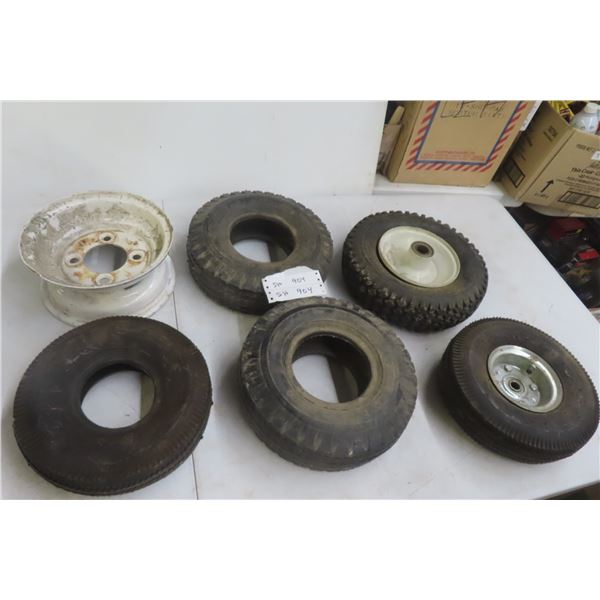 5 Tires and 2 Rims, Size 4-10/3.50-6 
