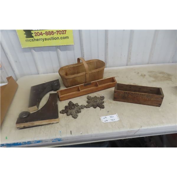 Antique Cheese Box, Architectural Wood Hardware and Storage Case