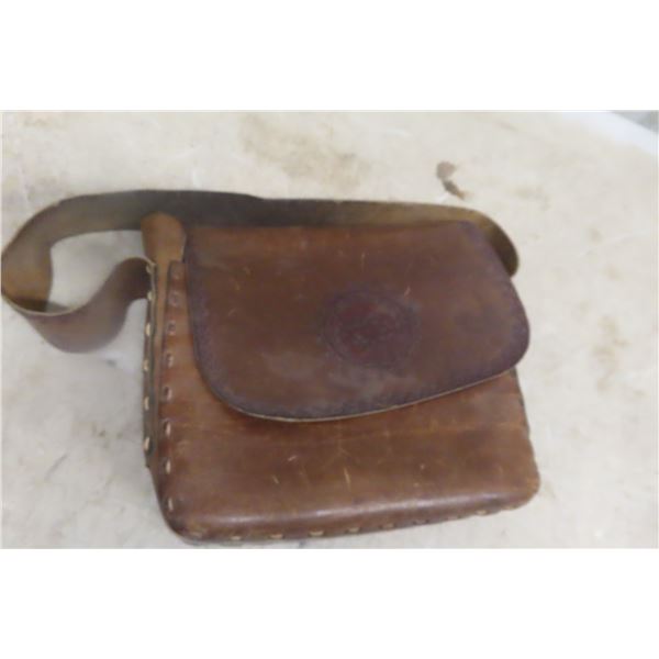 Vintage 1960s Large Brown Leather Embossed and Stitched Flower Saddle Bag Purse with Strap