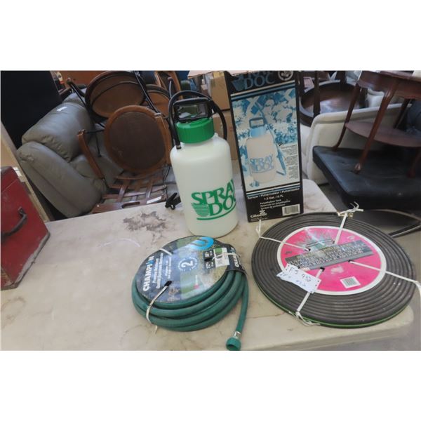 Bottle Sprayer, 50' Garden Hose (½") and 50' Sprinkler Hose