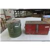 Image 1 : Military Food Container, 16"H × 4" Diameter, and Wood Tool Box, 
