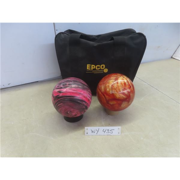 2 Five-Pin Bowling Balls with ERCO Carry Bag