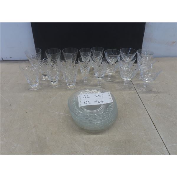 29-Piece Crystal/Glass Set: Saucers and Glasses