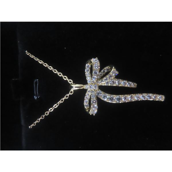 New 14K Gold Plated 35.0mm Simulated Diamond (CZ) Bow Necklace – Adjustable, 18–19" Long