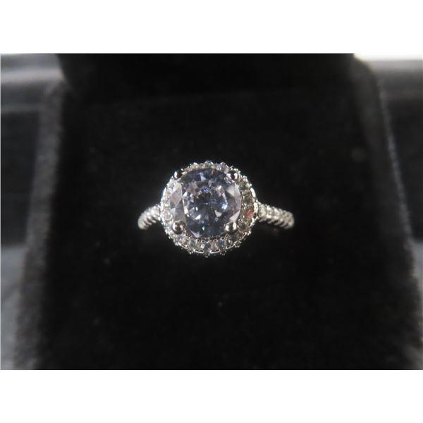 New Platinum Plated 1ct Simulated Diamond (CZ) Halo Ring – Resizable