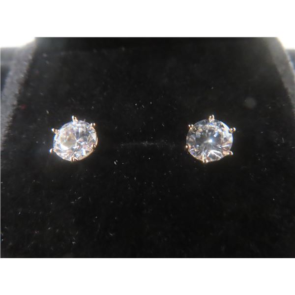 New 18K Gold Plated 0.8ct Each Simulated Diamond (CZ) Stud Earrings