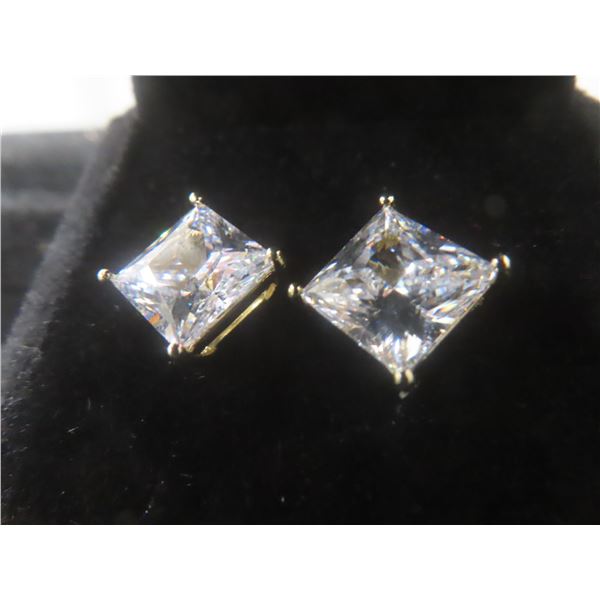 New 14K Gold Plated 3.0ct Each Princess Cut Simulated Diamond (CZ) Stud Earrings