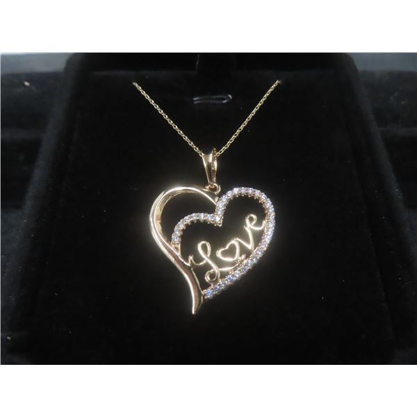New 18K Gold Plated 32mm Simulated Diamond (CZ) Love Heart Necklace – Chain 18" Long