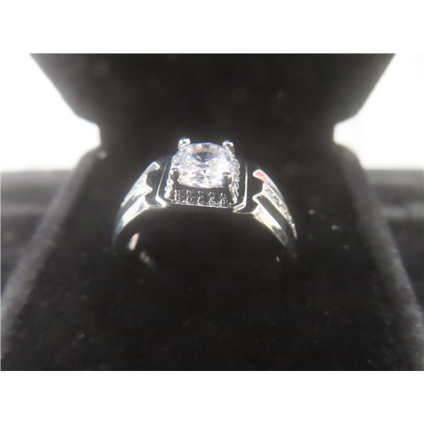 New Platinum Plated 1ct Simulated Diamond (CZ) Men's Ring – Resizable