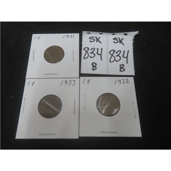 Canada Small Cents 1931, 1932, 1933 – Qty 3