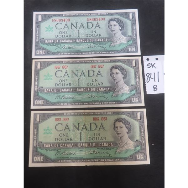 1967 Canada $1 Bills – Very Nice – Qty 3