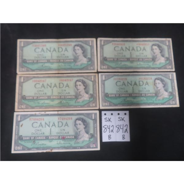 1954 Canada $1 Bills – Qty 5