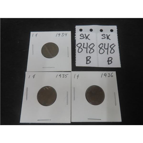 Vintage Canada Small Cents 1934, 1935, 1936 – Qty 3