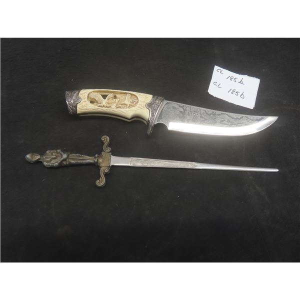Carved Bone Handle Knife – 7" Blade with Eagle Engraving, 11" Total Length and More