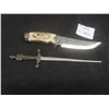 Image 1 : Carved Bone Handle Knife – 7" Blade with Eagle Engraving, 11" Total Length and More