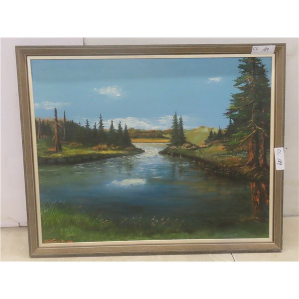 Framed Oil on Canvas, Wilderness Country-Side, Signed and Dated 1986, 24" × 30", Original