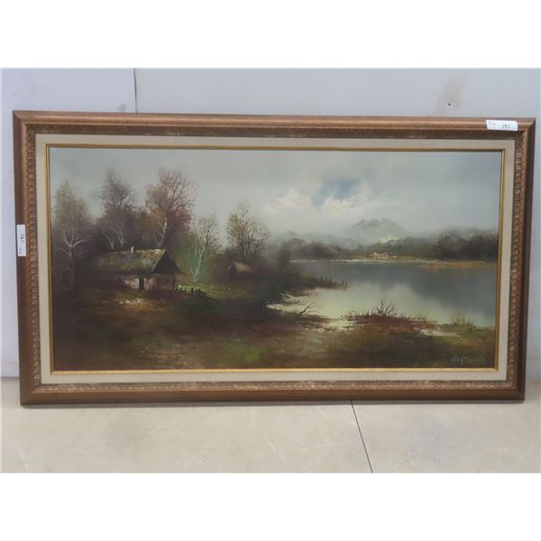Framed Oil on Canvas, Wilderness Scene, Signed "Hartmann", 25" × 45", Original