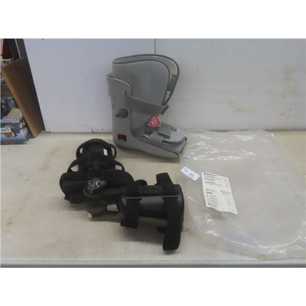 Breg Walking Mid-Calf Boot, Size Large; GII Rehab Knee Brace, Adjustable