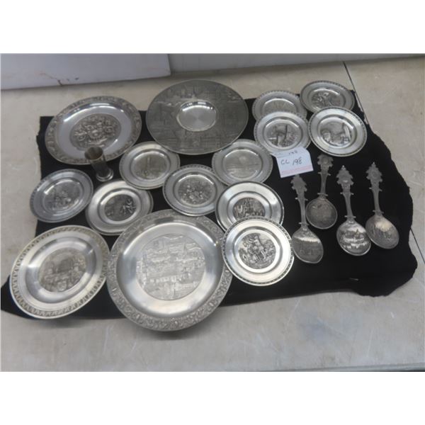 Zinn Made in W Germany 95% Pewter Wall Plates, Various German Cities and Shield