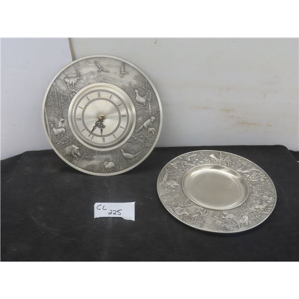 Linn SKS 95% Pewter Wildlife Wall Clock and Wildlife Pewter Plate – Made in West Germany
