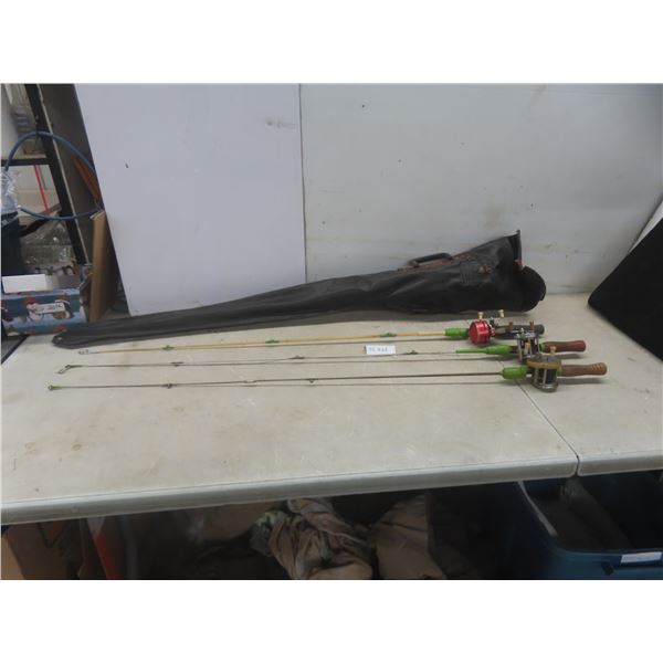 3 Vintage Fishing Rods and Reels with Carrying Case