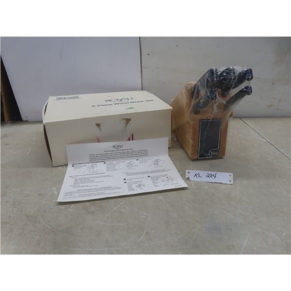 New Royale 5-Piece Knife Set with Butcher Block Stand and Built-In Knife Sharpener