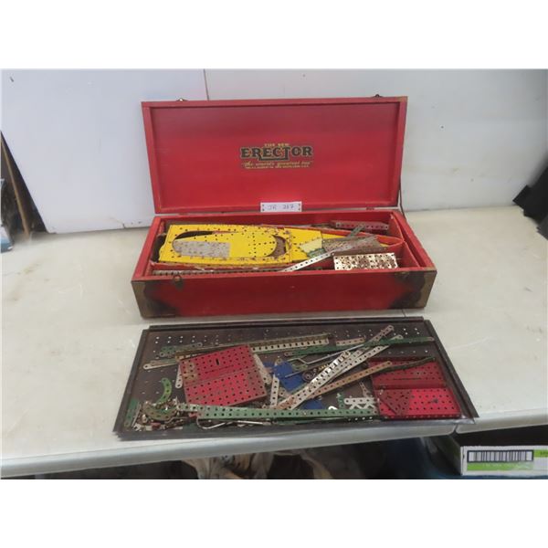 Rare 1920s Complete Meccano Toy Set in Original Dovetailed Wood Fitted Case, 26" × 11" × 6"