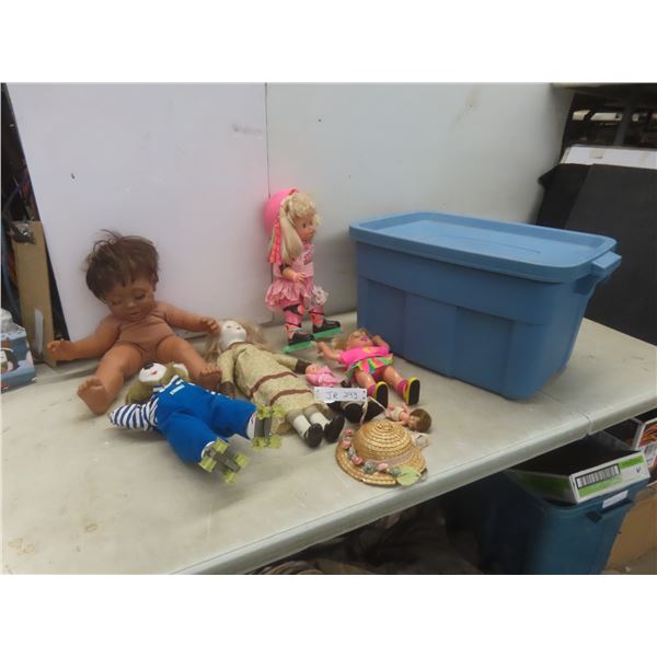 Bin of Assorted Dolls, Some Late 1800s and Early 1900s – Some Have Damage; Includes Rubberm