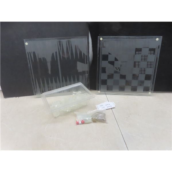 2 Complete Vintage Glass Checkers/Chess Board Sets and Backgammon Board Set