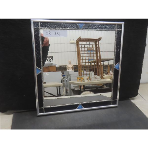 Vintage Stained Glass-Trimmed Mirror, 14" × 14.5"