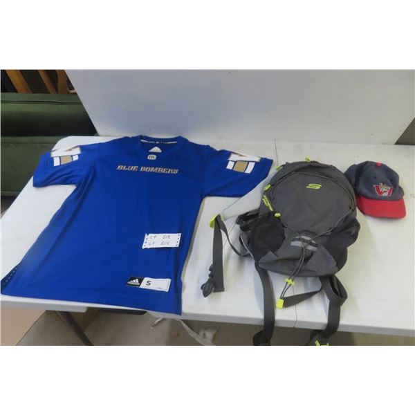 New Winnipeg Blue Bombers Shorts – Size Small; Stretcher Backpack; Solo Eye Net