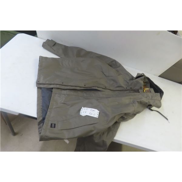Force Field Insulated Bib Overalls; Men's XL Rain Jacket; Denim XL Leather Scout Jacket
