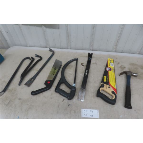 Wrecking Bars, Saws, Hammers, Some New Some Used. 