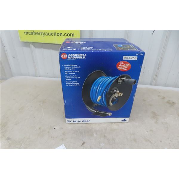 New Campbell Hausfeld Air Hose and Reel 50ft x 3/8'' 