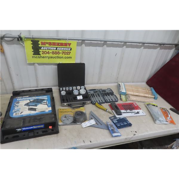 Hole Saw Set, Drill Bits, Jigsaw Blades, Gate Hinges,  