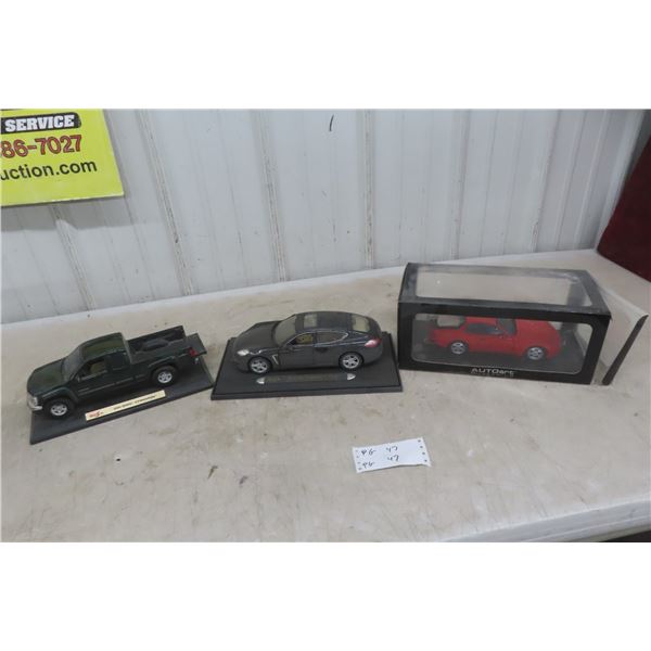 3 Diecast Cars 1:18 Scale - 2004 GMC Pickup, (2) Porsche