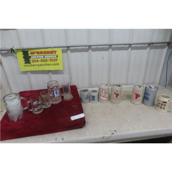 Stoneware and Glass German Mugs 