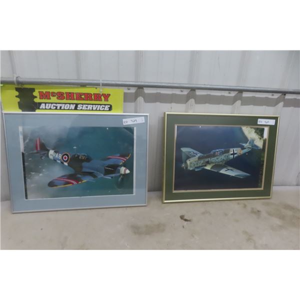 2 Framed Fighter Planes 22'' x 16'' 