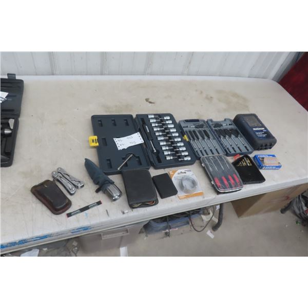 New or Like New Tools: Drill Bits, Easy Outs, Sockets, Picks, 
