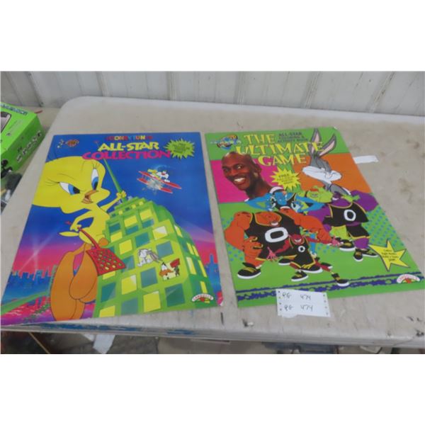 2 Large Color Books with Poster : Looney Tunes and Space Jam 