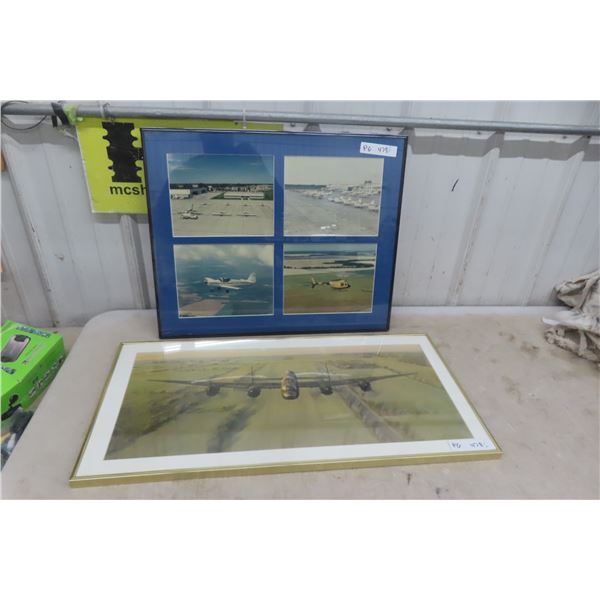 2 Framed Airplane Pictures 15'' x 31'' and 24'' x 19 1/2'' 