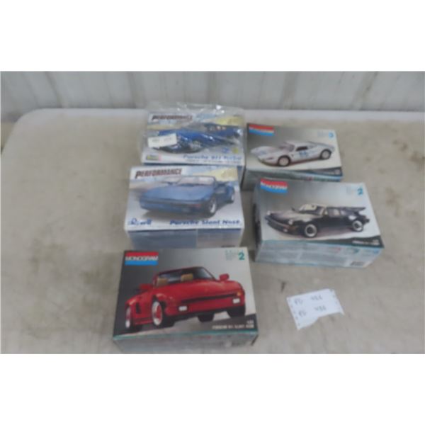 5 Model Cars 1:24 Scale Monogram, Revell, Porsche 