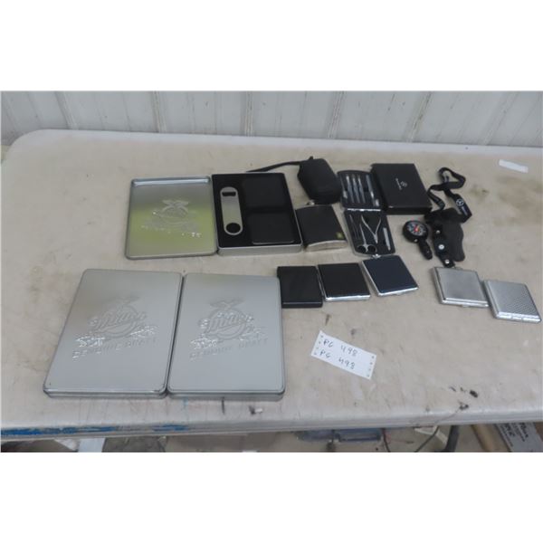 Cigarette Pack, Flask, Mercedes Benz Promotional Item, Miller 