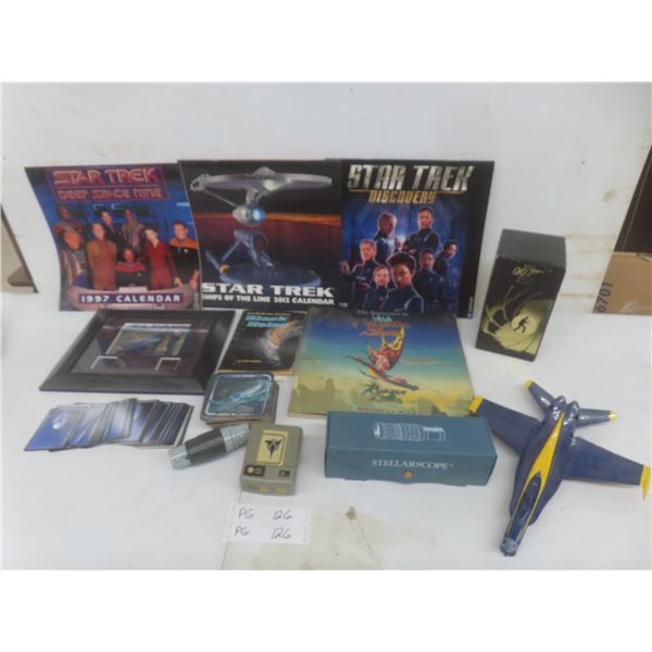 Star Trek and Space Lot – Stellascope, Coasters, Calendars, James Bond VHS Set