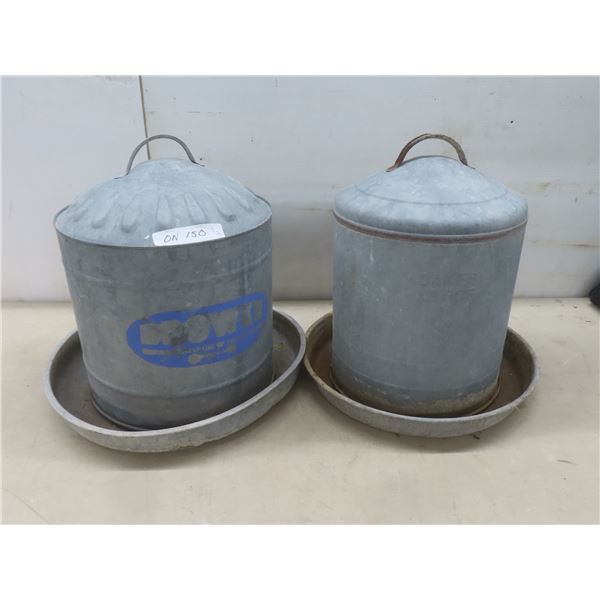 2 Galvanized Brower and Oakes No. 505 Chicken Feeders