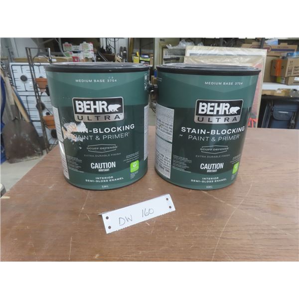 2 Behr Ultra Stain Blocking Paint and Primer, 3.54L Each