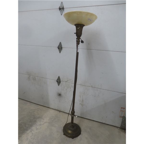 Antique Pole Lamp w/ Large Glass Shade, 64" Tall, 16" Shade
